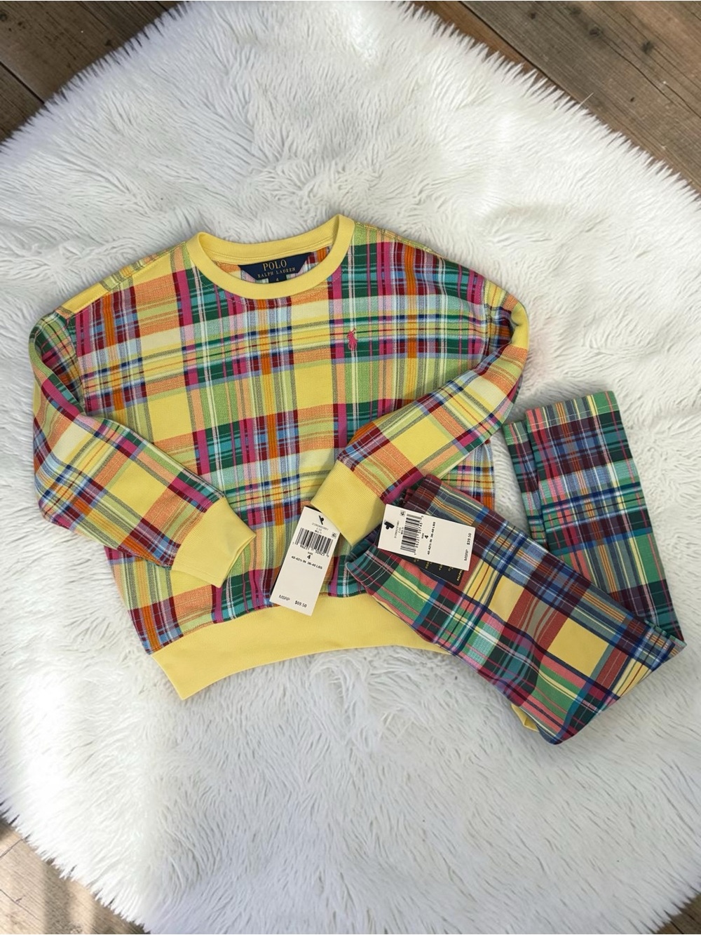 Ralph Lauren Kids 2-Piece Plaid Outfit Set Boys Girls Size 4 110/50 Multicolor